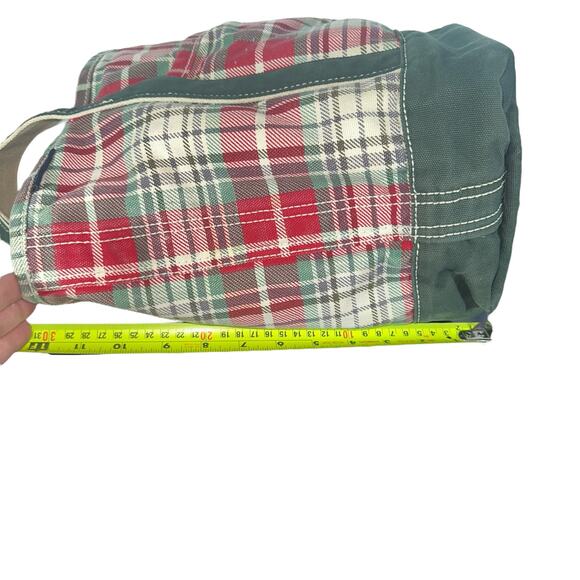 Lands’ End Plaid Canvas Tote Bag Red Green White Holiday Carryall - Picture 6 of 14